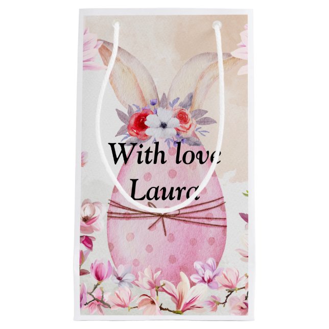Easter egg with flowers pink small gift bag (Front)