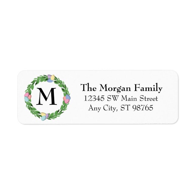 Easter Egg Wreath Family Monogram Return Address (Front)
