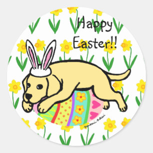 Easter Egg Yellow Labrador Cartoon Classic Round Sticker