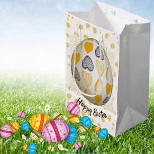 Easter Egg Yellow White Black Love Hearts Medium Gift Bag