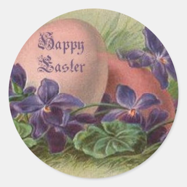 Easter Eggs Among the Violets Classic Round Sticker (Front)