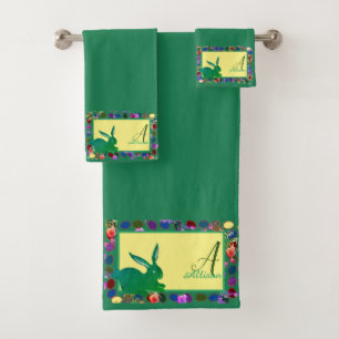 Easter Eggs and Bunny Monogram Bath Towel Set