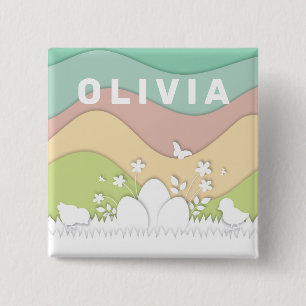 Easter eggs and chicks in pastel spring nature 2 inch square button