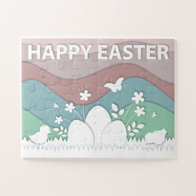 Easter eggs and chicks in spring nature jigsaw puzzle (Horizontal)