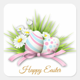 Easter eggs and daisy square sticker