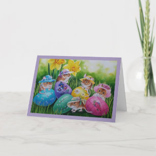 Easter Eggs and Field Mice Watercolor Art Card
