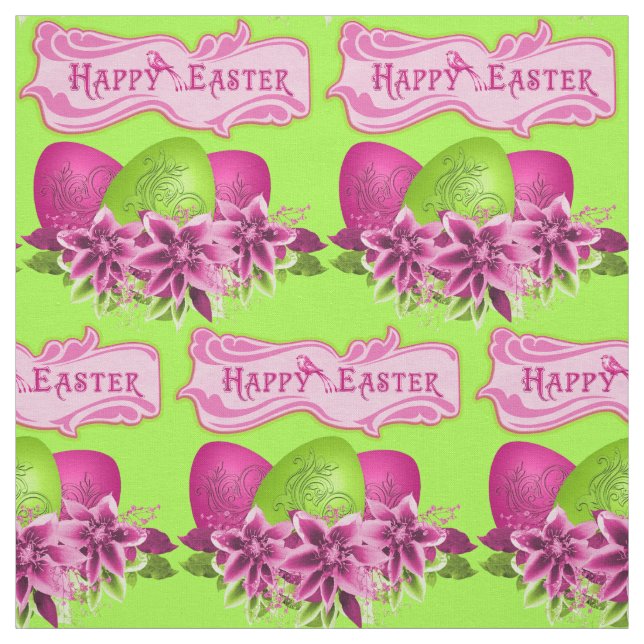 Easter Eggs And Flowers Happy Easter 4.5" Fabric (Swatch)