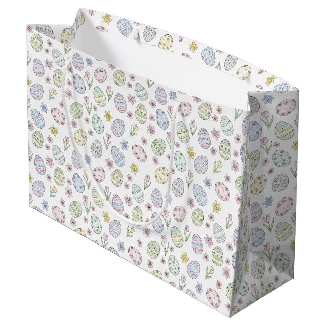 Easter Eggs and Flowers Pastel Colors Large Gift Bag (Back Angled)
