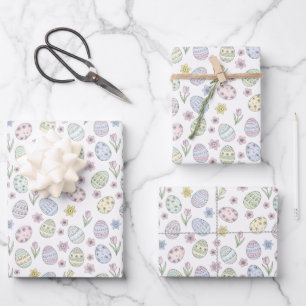 Easter Eggs and Flowers Pastel Colors Wrapping Paper Sheet