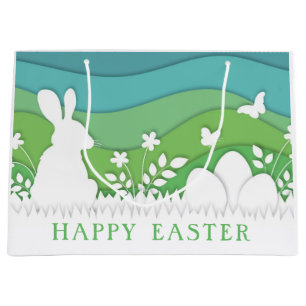 Easter eggs and rabbit in colour spring nature large gift bag