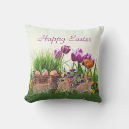 Easter Eggs and Rabbits Holiday Outdoor Pillow