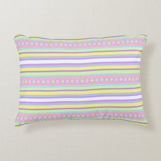 Easter Eggs and Stripes Decorative Pillow (Front)