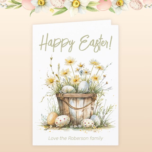 Easter Eggs Beige Flowers Holiday Card (Creator Uploaded)