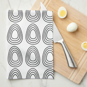 Easter Eggs Black and White Happy Easter Kitchen Towel