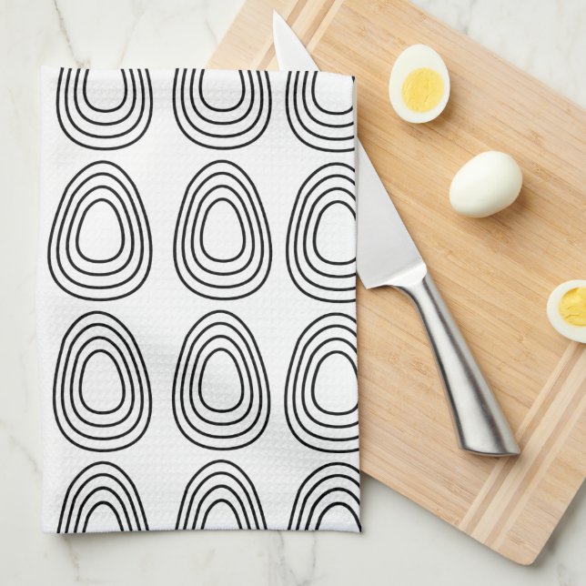 Easter Eggs Black and White Happy Easter     Kitchen Towel (Quarter Fold)