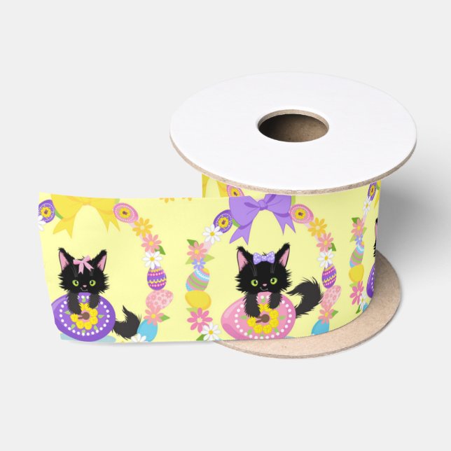 Easter Eggs Black Cat Pattern Pet Animal Lover Satin Ribbon (Spool)