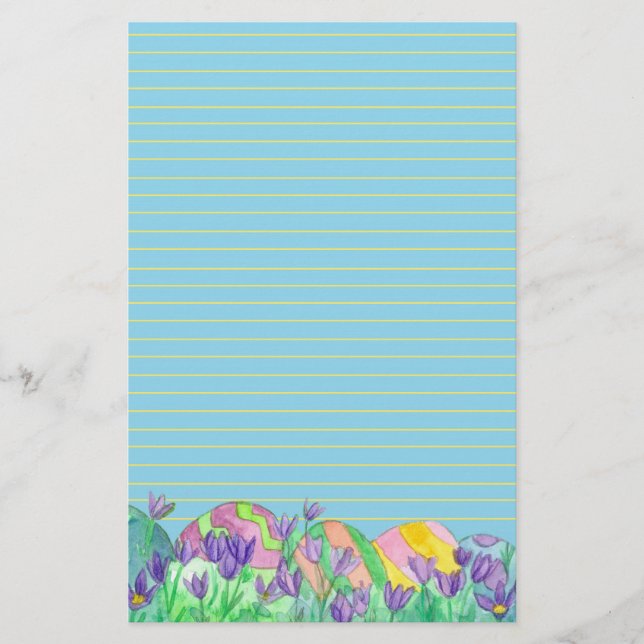 Easter Eggs Blue Lined Stationery (Front)