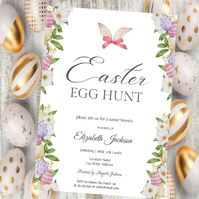 Easter Eggs Bunny Ears Flowers Brunch & Bubbly  Invitation (Creator Uploaded)