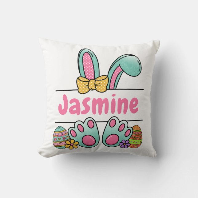 Easter Eggs Bunny Name Throw Pillow (Front)