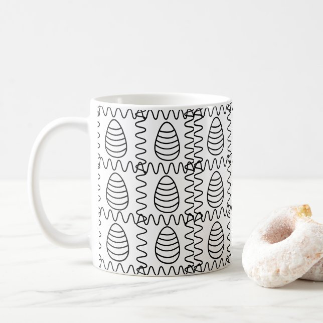 Easter Eggs Chevron Black and White Happy Easter   Coffee Mug (With Donut)