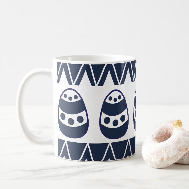 Easter Eggs Chevron Stripes Happy Easter Pattern   Coffee Mug (With Donut)