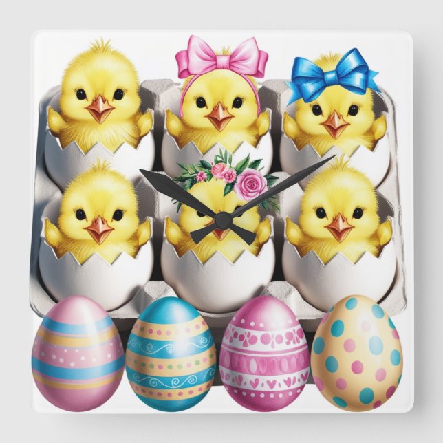Easter Eggs Children Square Wall Clock (Front)