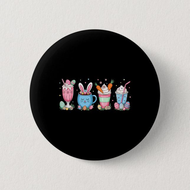Easter Eggs Coffee Bunny Cups Latte Iced Cream Wom 2 Inch Round Button (Front)