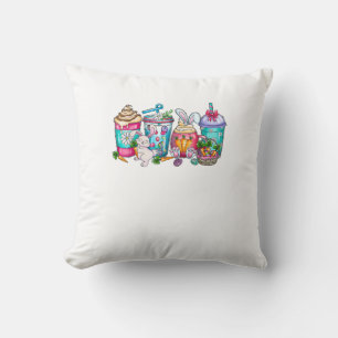 Easter Eggs Coffee Bunny Cups Latte Iced Cream Wom Throw Pillow