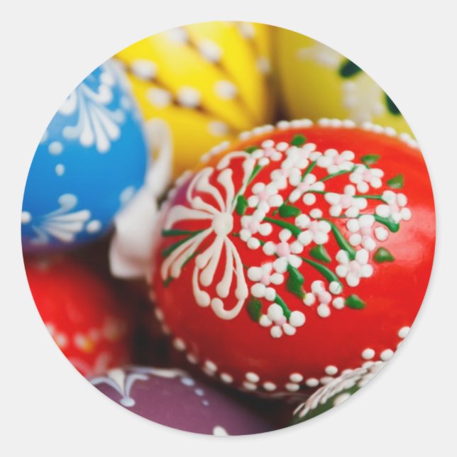 Easter Eggs Colourful Holiday Pattern Spring Art Classic Round Sticker (Front)