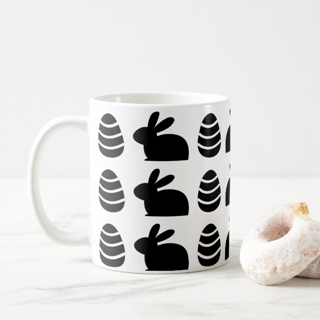 Easter Eggs Easter Bunny Happy Easter Pattern  Coffee Mug (With Donut)
