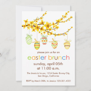 Easter Eggs, Forsythia Branch Easter Invitation