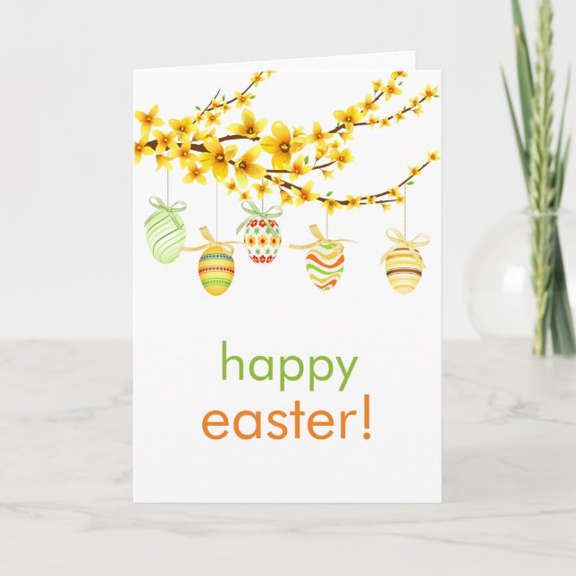Easter Eggs, Forsythia Branch Greeting Card (Front)