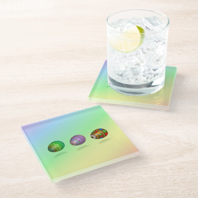 Easter Eggs Glass Coaster (Angled)