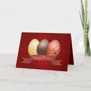 Easter Eggs Gold Decorated - Red Holiday Card
