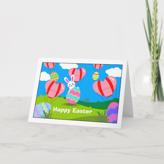 Easter Eggs Have Landed Hot Air Balloons Holiday Card (Front)