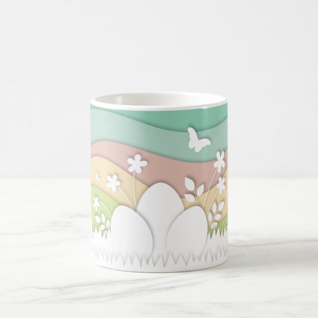 Easter eggs hidden in spring nature, easter chicks coffee mug (Center)