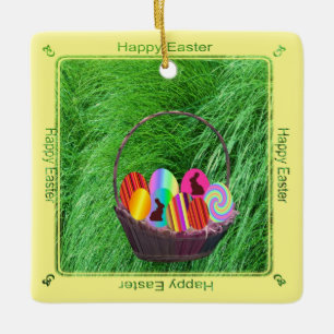 Easter Eggs in a Basket  Ceramic Ornament