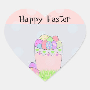 Easter Eggs in a Basket Heart Sticker