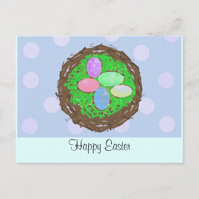 Easter Eggs in a Twig Nest Holiday Postcard (Front)
