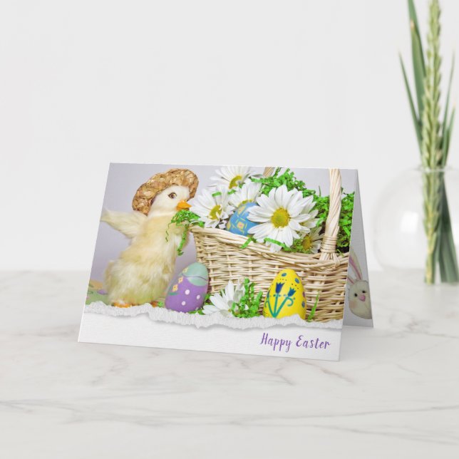 Easter eggs in basket with duckling card (Front)