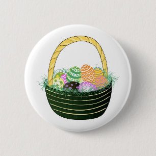 Easter Eggs in Decorative Basket 2 Inch Round Button