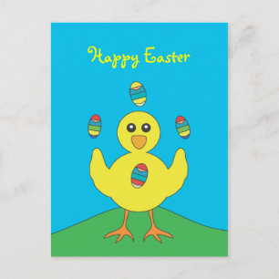 Easter Eggs Juggling Chick Postcard