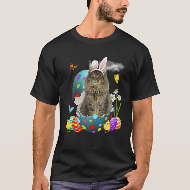 Easter Eggs Maine Coon Bunny Cat Gifts Cat Dad Cat T-Shirt (Front)