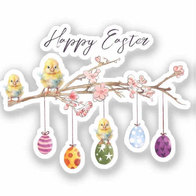 Easter Eggs on Flowering Branch Happy Easter (Front)