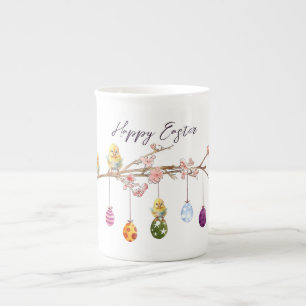 Easter Eggs on Flowering Branch Happy Easter Bone China Mug