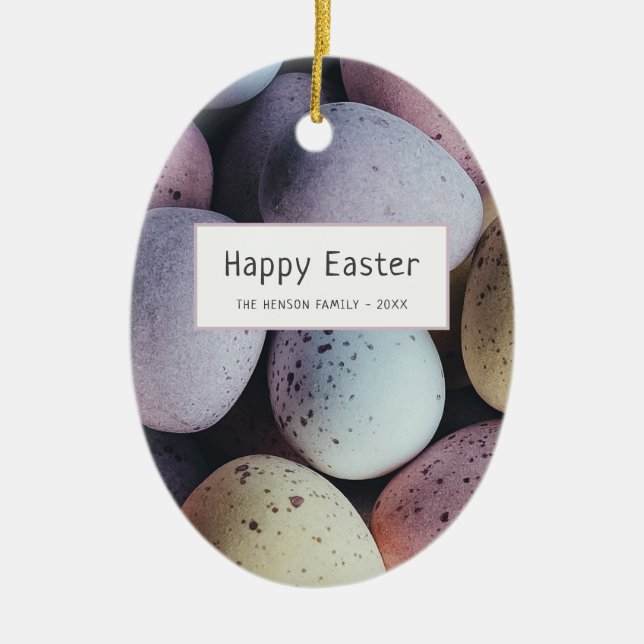 Easter Eggs Pastel Happy Easter Family Ceramic Ornament (Front)