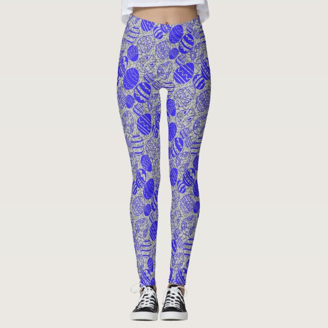 Easter Eggs Pattern 01.b LGrey BG Leggings (Front)