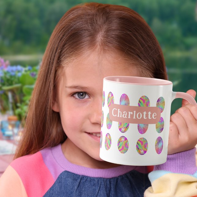Easter Eggs personalized Name Pink Mug (Personalized Easter egg hunt spring brunch pink mug)