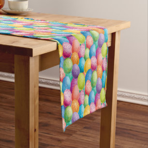 Easter Eggs Pink Purple Green Blue Pattern Short Table Runner