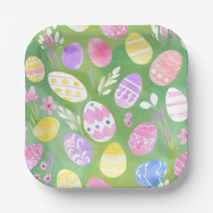 Easter Eggs   Pretty Pastel Watercolor Egg Hunt Paper Plate